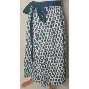 Vintage Homemade S-L Bird Tribal Print Skirt Reversible Navy Tie Wrap Around